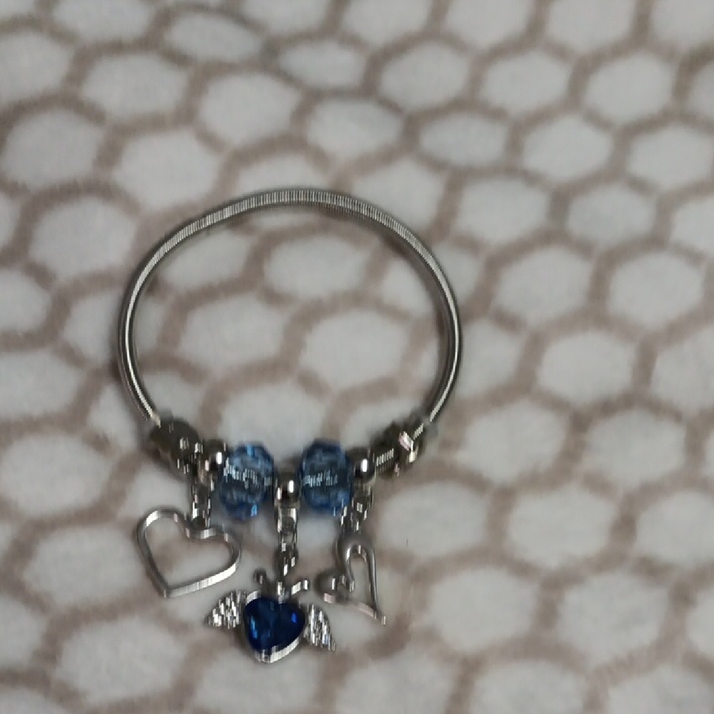 Chic Silver and Blue Heart Charm Bracelet,  Paris Mon Amour